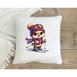 Ourson Ski transfert thermocollant impression dtf flex textile coussin oreillers accessoire déco