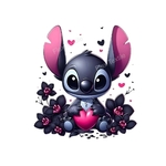 stitch noir coeurs fleurs transfert thermocollant impression dtf flex textile