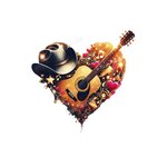 Guitare Chapeau Coeurs Transfert Thermocollant Impression DTF Flex textile