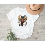 attrape rêve hibou plumes fleurs transfert thermocollant impression dtf flex textiletshirt femme homme enfant pull sweat blouson jeans veste