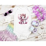 licorne poney coeurs transfert thermocollant impression dtf flex textile body bébé vêtement enfant fille