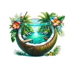 noix coco paysage fleurs transfert thermocollant impression dtf flex textile