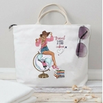 Femme Voyage Monde transfert thermocollant impression dtf flex textile sac shopping voyage plage mains dos sport cabas