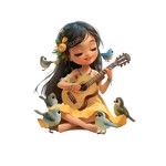 Fille Guitare Oiseaux transfert thermocollant impression dtf flex textile