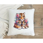 Tigre Bébés Fleurs Transfert thermocollant impression dtf flex textile coussin accessoires oreillers déco