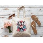 Tête Tigre Fleurs Transfert thermocollant impression dtf flex textile sac shopping mains dos voyage plage sport