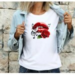 Bouche Rouge Fleur Colombe Notes Transfert thermocollant impression dtf flex textile t-shirt femme homme enfant top sweat jeans veste débardeur