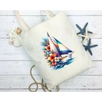 Voilier Fleurs Transfert thermocollant impression dtf flex textile sac shopping plage dos voyage mains sport
