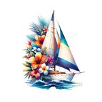 Voilier Fleurs Transfert thermocollant impression dtf flex textile