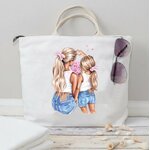 Mère Fille Coeur Fleurs transfert thermocollant impression dtf flex textile sac shopping plage dos voyage shopping