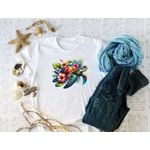 Tortue Mer Fleurs Hibiscus transfert thermocollant impression dtf flex textile -tshirt femme homme enfnat sweat pull veste jeans