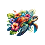 Tortue Mer Fleurs Hibiscus transfert thermocollant impression dtf flex textile