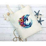 Dauphin Fleurs Eau transfert thermocollant impression dtf flex textile sac shopping plage dos voyage soprt