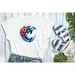 Dauphin Fleurs Eau transfert thermocollant impression dtf flex textile t-shirt femme enfant homme jeans veste pull sweat