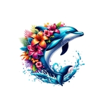 Dauphin Fleurs Eau transfert thermocollant impression dtf flex textile