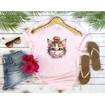 Chat Chignon Bulle transfert thermocollant impression dtf flex textile t-shirt femme enfant homme sweat top pull jeans veste