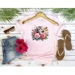 chat fleurs roses cute transfert thermocollant impression dtf flex textile t-shirt femme enfant homme sweat top jeans veste