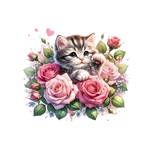 chat fleurs roses cute transfert thermocollant impression dtf flex textile