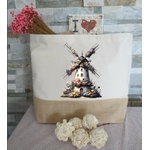 moulin fleurs transfert thermocollant impression dtf flex textile sac shopping mains dos voyage plage sport