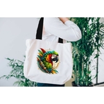 Perroquet Plumes Bleu vert Rouge transfert thermocollant impression dtf flex textile sac shopping dos voyage plage mains sport