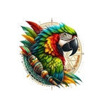 Perroquet Plumes Bleu vert Rouge transfert thermocollant impression dtf flex textile