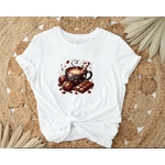 Tasse Chocolats Grains Café transfert thermocollant impression dtf flex textile t-shirt femme enfant homme jeans veste