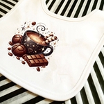 Tasse Chocolats Grains Café transfert thermocollant impression dtf flex textile bavoir serviette enfant bébé homme femme