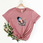 Plume Paysage Montagnes Lac Fleurs transfert thermocollant impression dtf flex textile t-shirt femme enfant homme top débardeur jeans veste