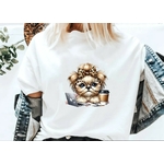Chien Pc Café Lunettes transfert thermocollant impression dtf flex textile t-shirt femme homme enfant sweat jeans veste pull top