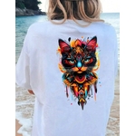 Tête Chat Magnique Couleurs transfert thermocollant impression dtf flex textile t-shirt femme enfant homme veste jeans top débardeur