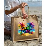 Summer Vibes Rainbow Palmiers transfert thermocollant impression dtf flex textile sac splage voyage dos mains shopping