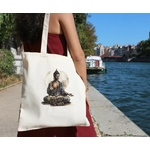 Statuette Bouddha transfert thermocollant impression dtf flex textile sac shopping plage dos mains voyage sport