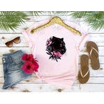 Tête Panthère Noire Fleurs transfert thermocollant flex textile t-shirt débardeur homme femme enfant