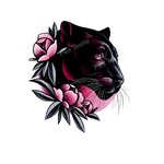 Tête Panthère Noire Fleurs transfert thermocollant flex textile