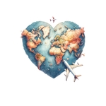 Avions Voyage Terre Coeur transfert thermocollant flex textile
