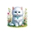 chat blanc fleurs transfert thermocollant impression dtf flex textile