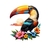 Oiseau toucan fleurs transfert thermocollant impression dtf flex textile