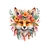 tête renard plumes fleurs transfert thermocollant impression dtf flex textile