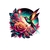 oiseau colibri fleurs cercle transfert thermocollant impression dtf flex textile