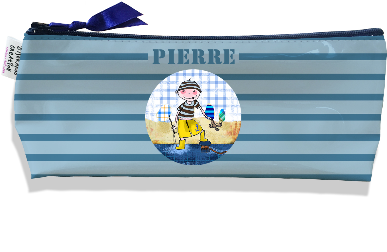 Trousse Scolaire Personnalisable Garçon - Classique et spacieuse -  Marinière grise - Bistrakoo