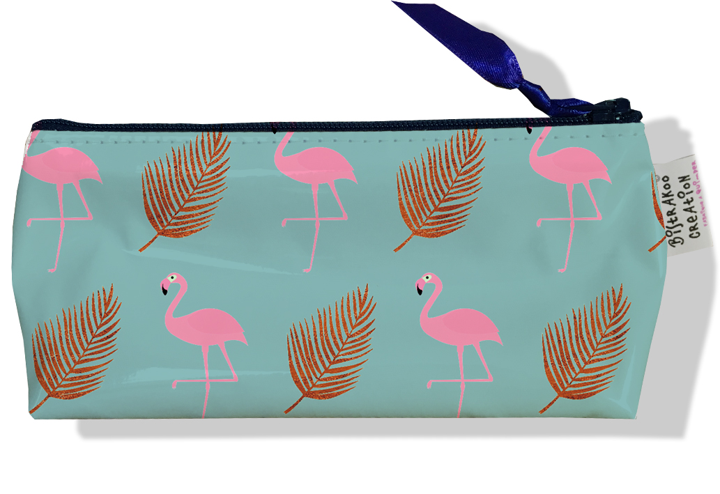 Trousse de Maquillage - Compacte et pratique, Prête à accueillir vos produits de beauté préférés - Flamants roses fond bleu