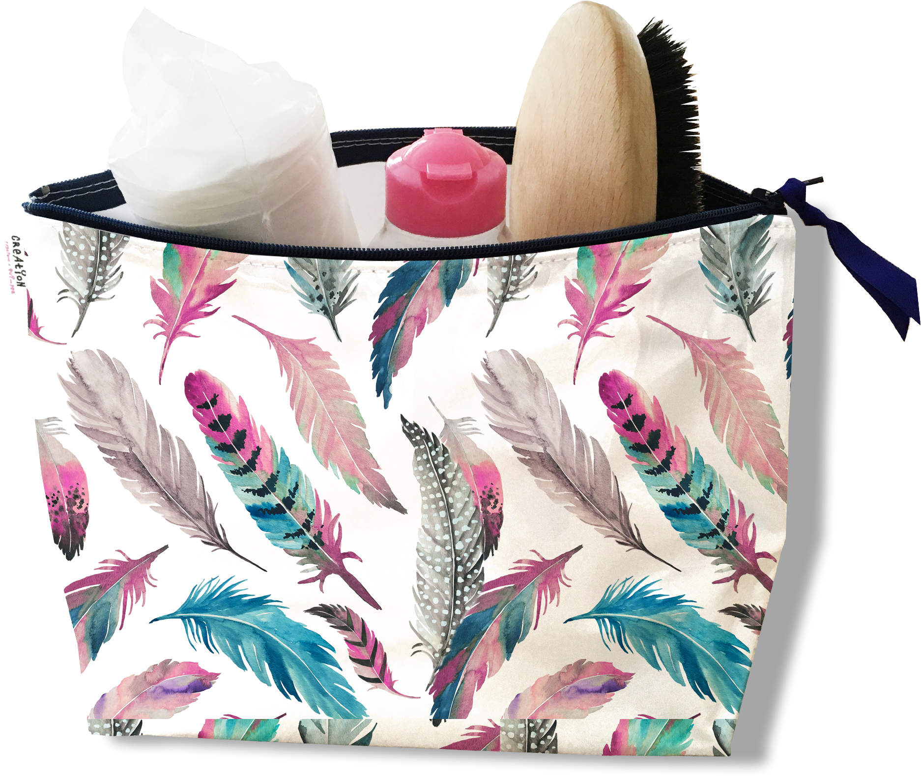 Trousse de Toilette - Parfait pour maintenir vos indispensables de Toilette en ordre lors de vos voyages - Plumes multicolores