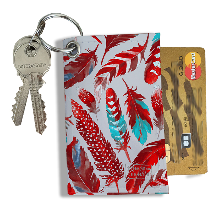Porte-Clés Pratique pour Cartes & Photos - Accessoire compact pour ranger  vos cartes et clés en toute facilité - Plumes rouges