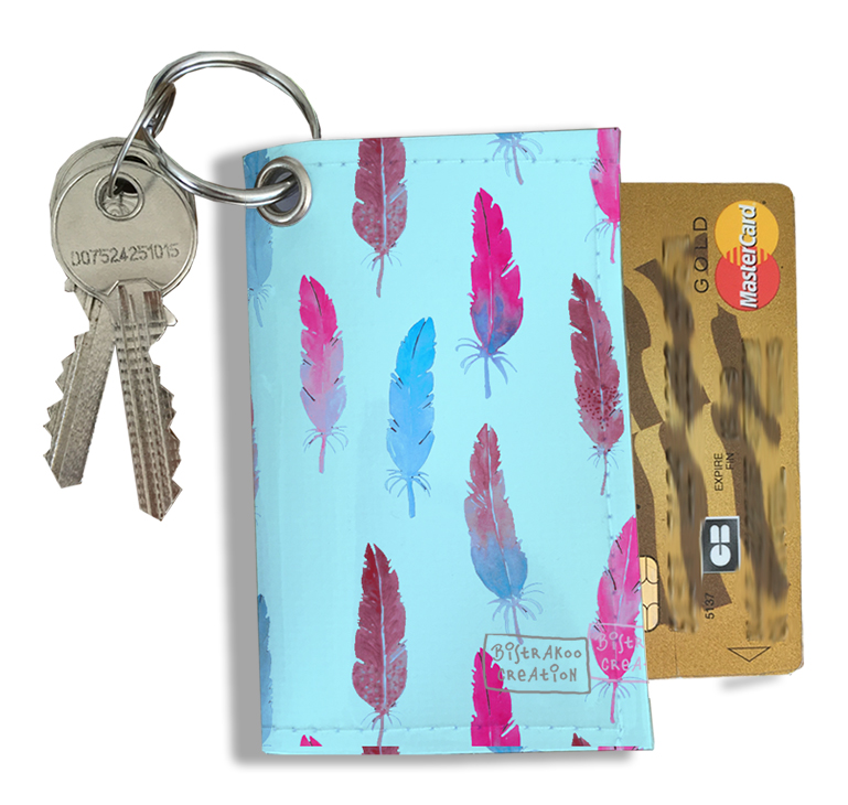 Porte-Clés Pratique pour Cartes & Photos - Accessoire compact pour ranger  vos cartes et clés en toute facilité - Plumes rouges