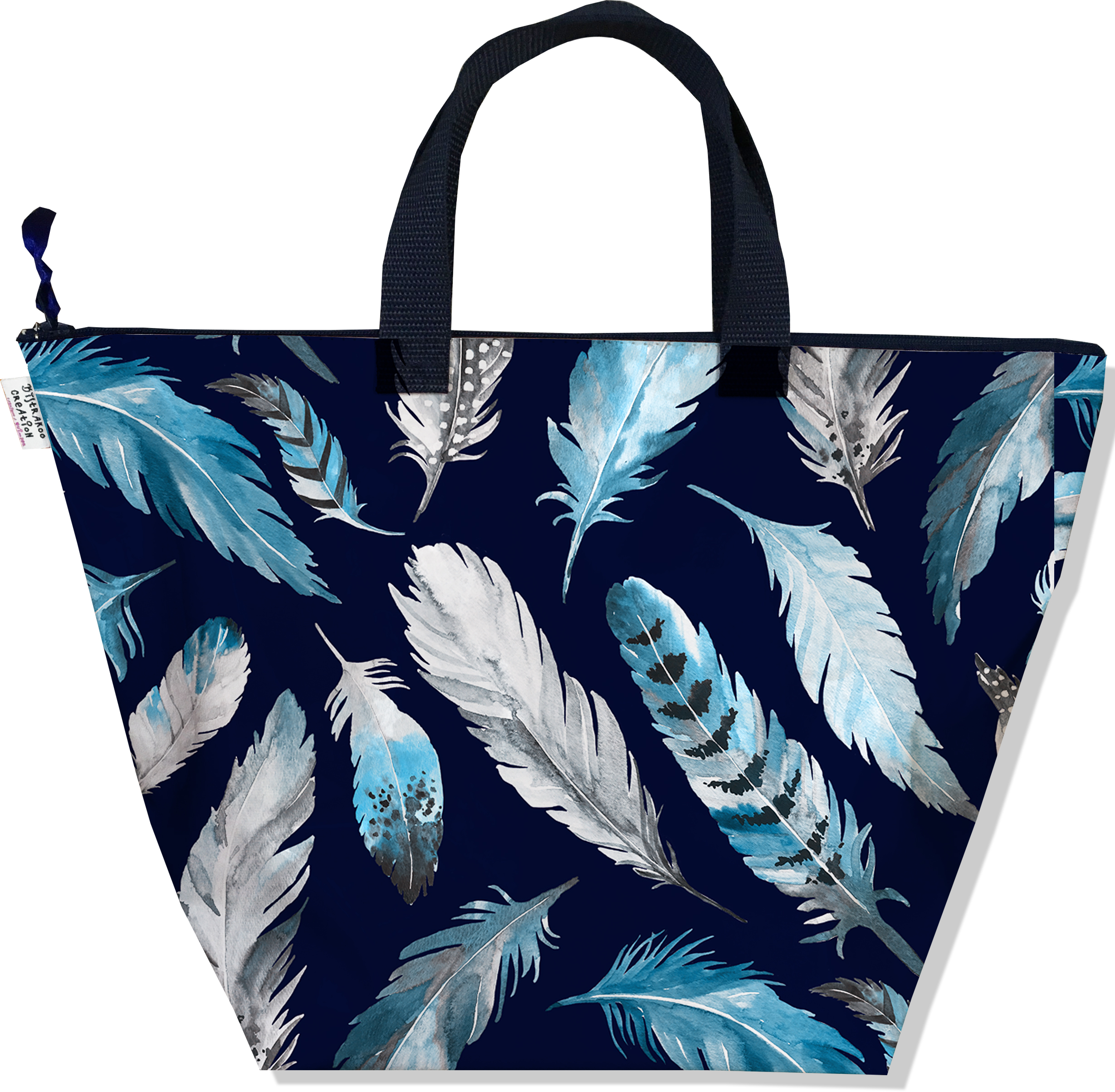 Sac à Main - avec Fermeture Éclair - Accessoire de Mode Élégant, Chic et Pratique - Plumes grises et bleues