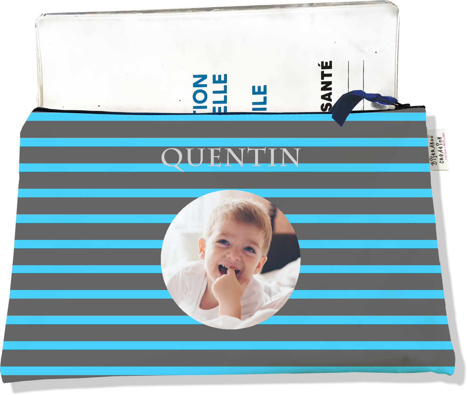 Protège Carnet de Santé Bébé Garçon Personnalisable avec Fermeture Éclair -  Étui conçu pour assurer une protection maximale de votre Carnet de Santé -  Marinière