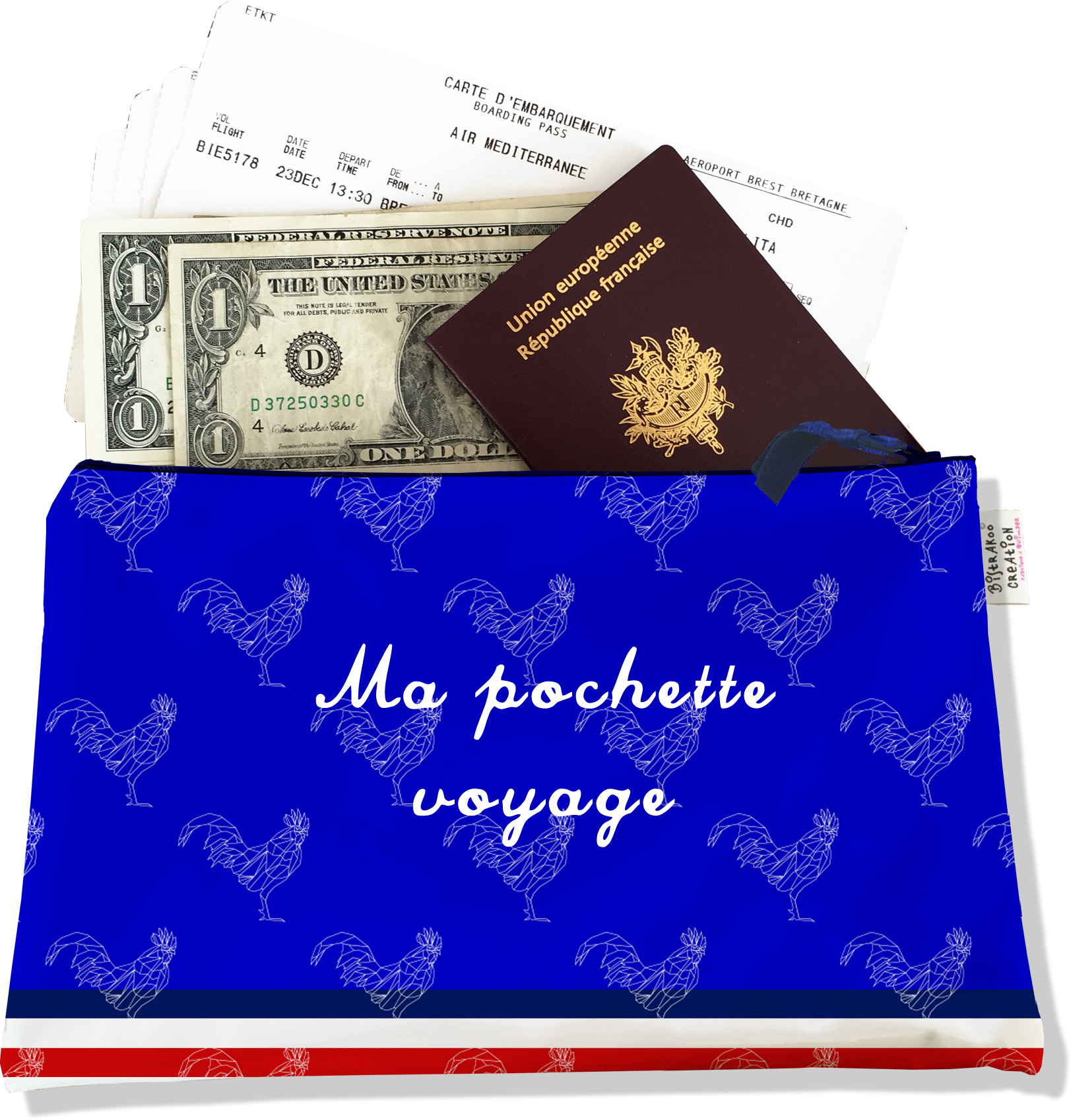 Pochette voyage, porte documents motif bleu Collection Française