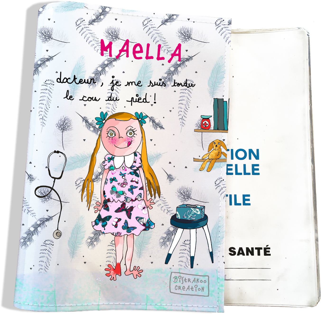 Protege Carnet De Sante Bebe Fille Personnalise Docteur Je Me Suis Tordu Le Cou Du Pied