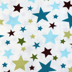 Coton étoiles bleues, vertes et marron