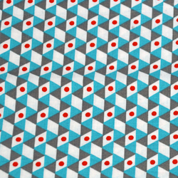 Coton géométrique turquoise, gris et rouge
